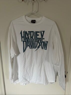 Harley-Davidson White Long Sleeve Tee with Teal Graphic
